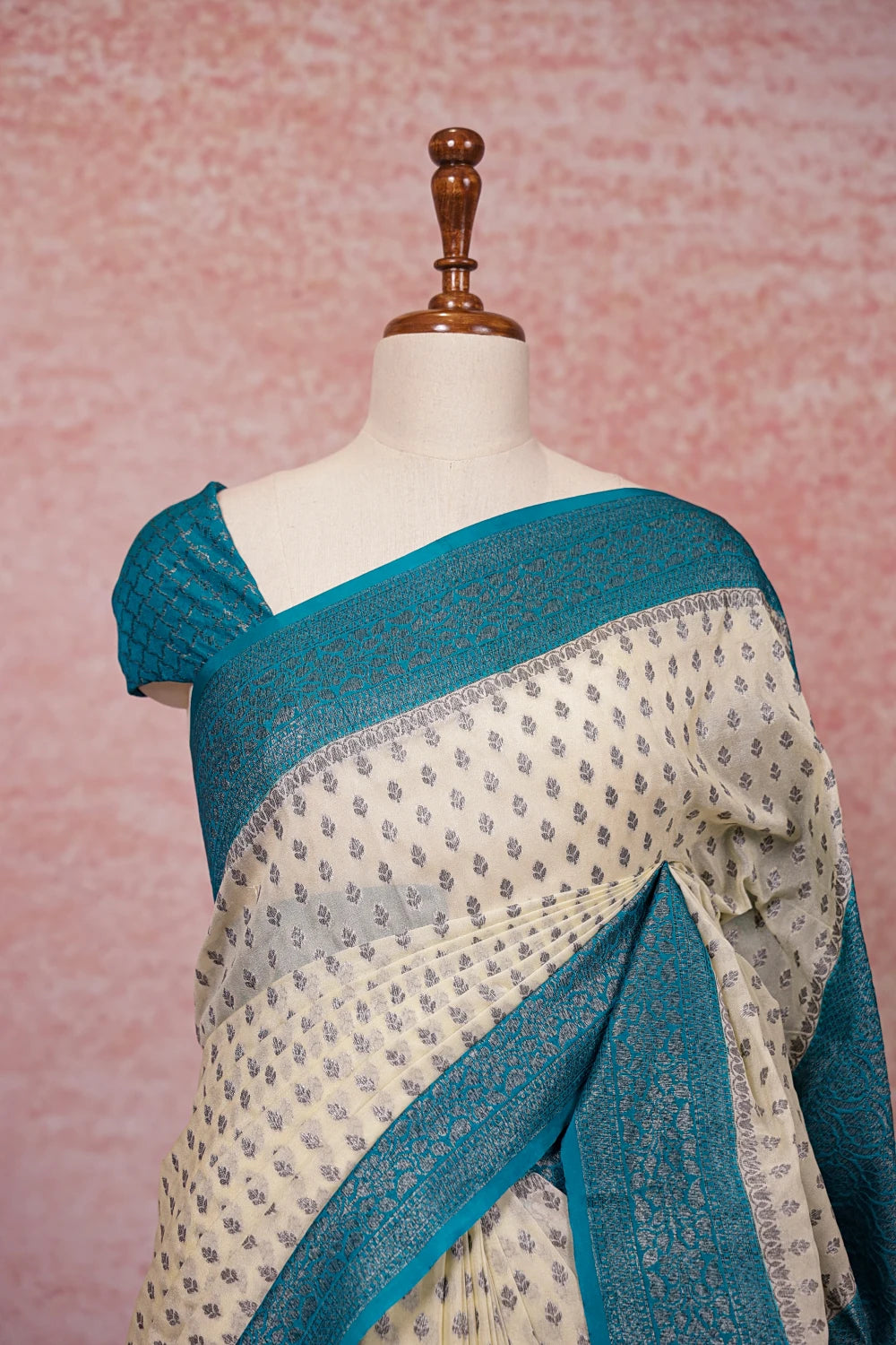 Off White Semi Banarasi Saree