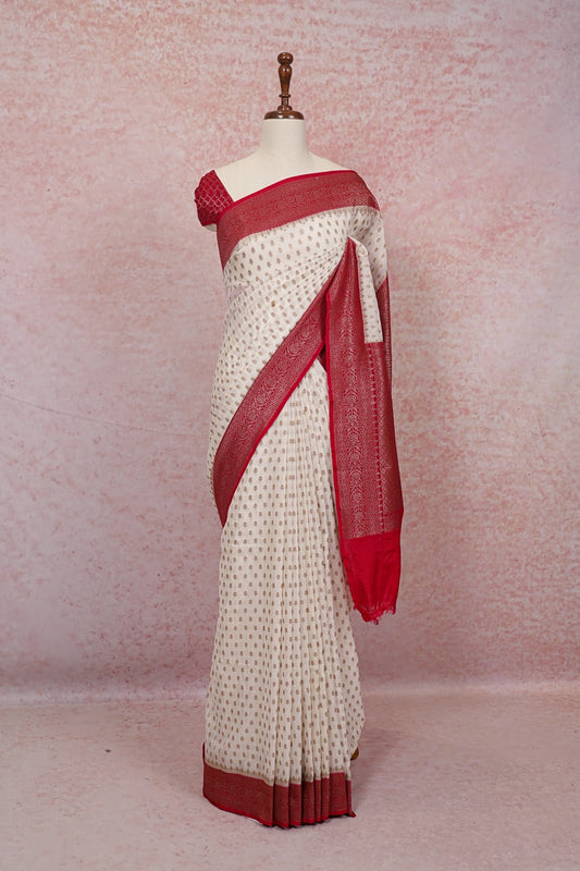 Off White Semi Banarasi Saree