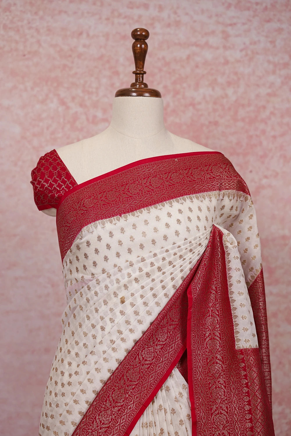Off White Semi Banarasi Saree