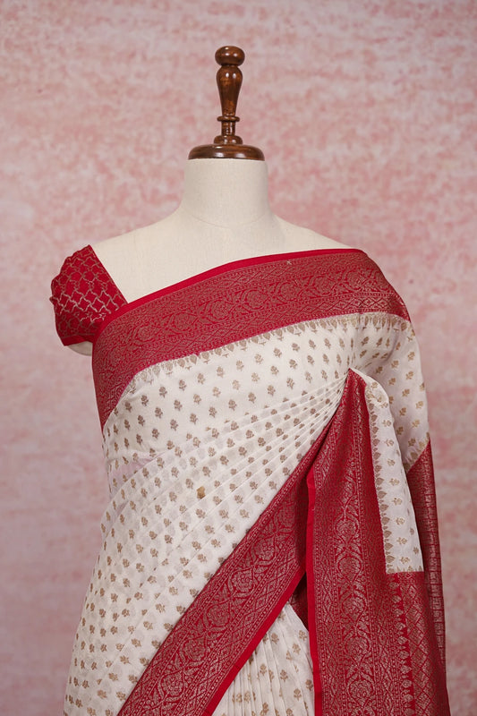 Off White Semi Banarasi Saree