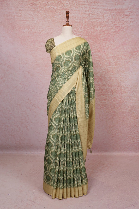 Light Yellow Semi Silk Saree