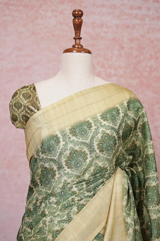 Light Yellow Semi Silk Saree
