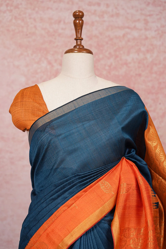 Peacock Blue Semi Jute Saree