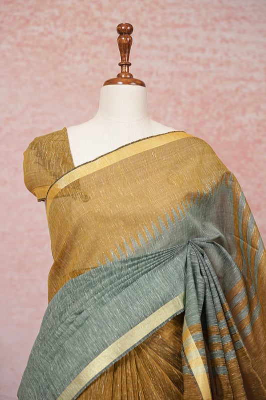 Mustard Color Linen Cotton Saree