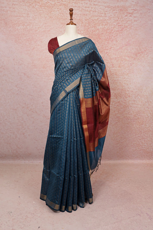 Peacock Blue Semi Jute Saree