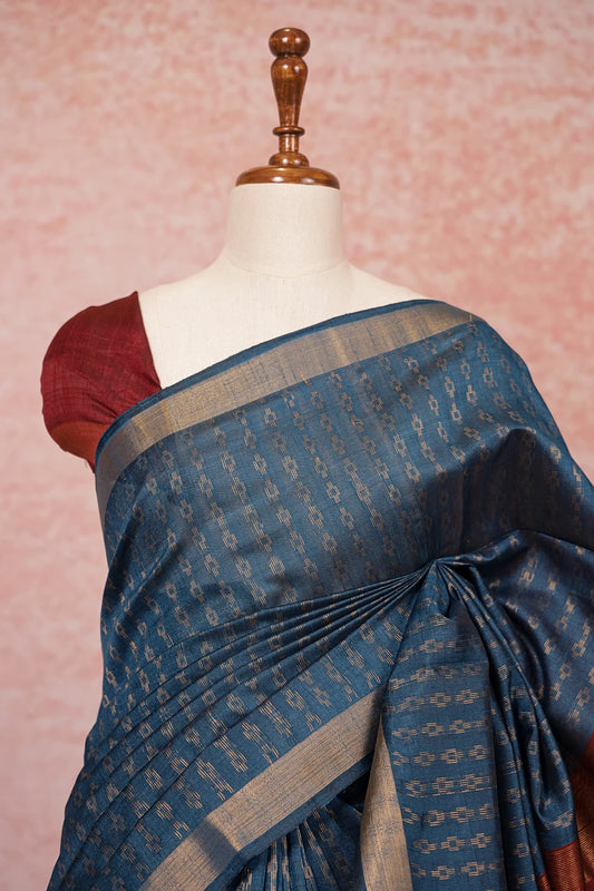 Peacock Blue Semi Jute Saree