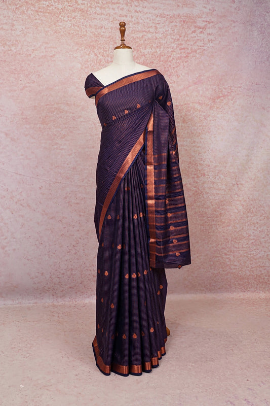 Navy Blue Semi Banarasi Silk Saree