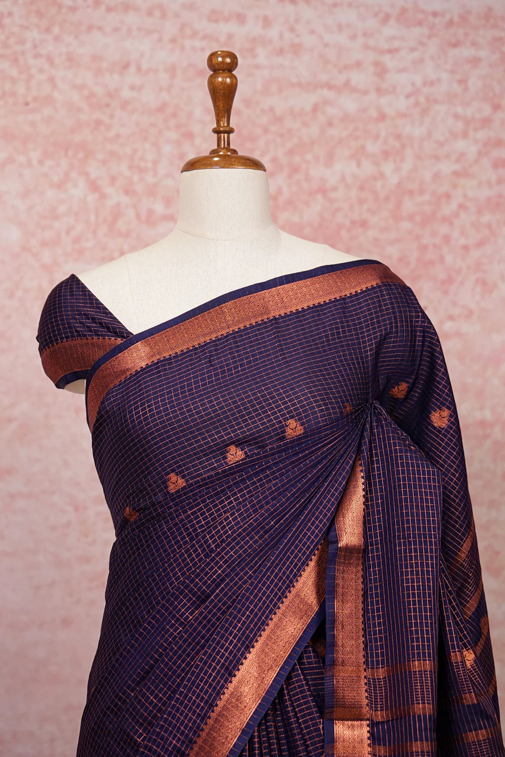 Navy Blue Semi Banarasi Silk Saree