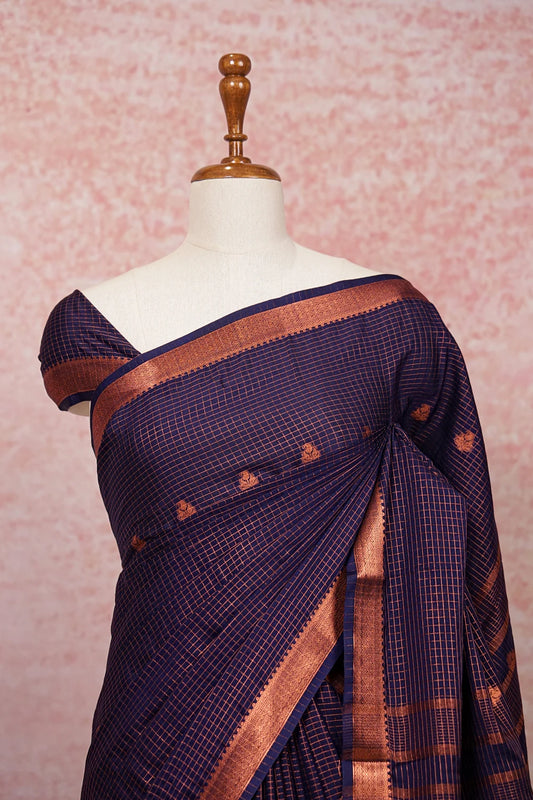 Navy Blue Semi Banarasi Silk Saree