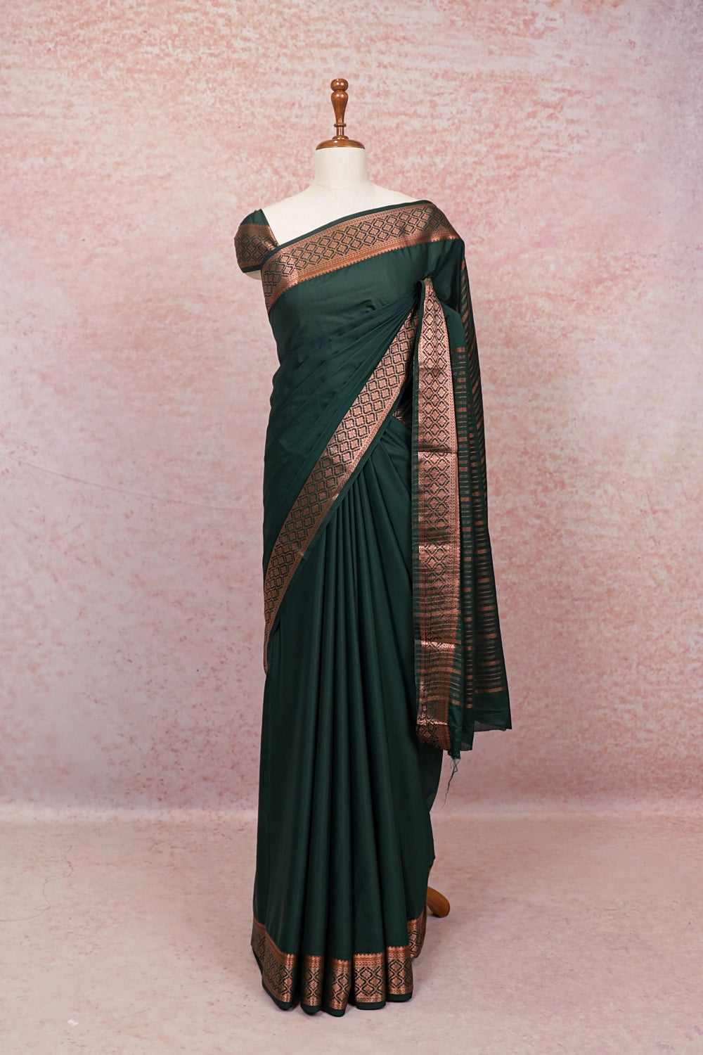 Dark Green Semi Banarasi Saree