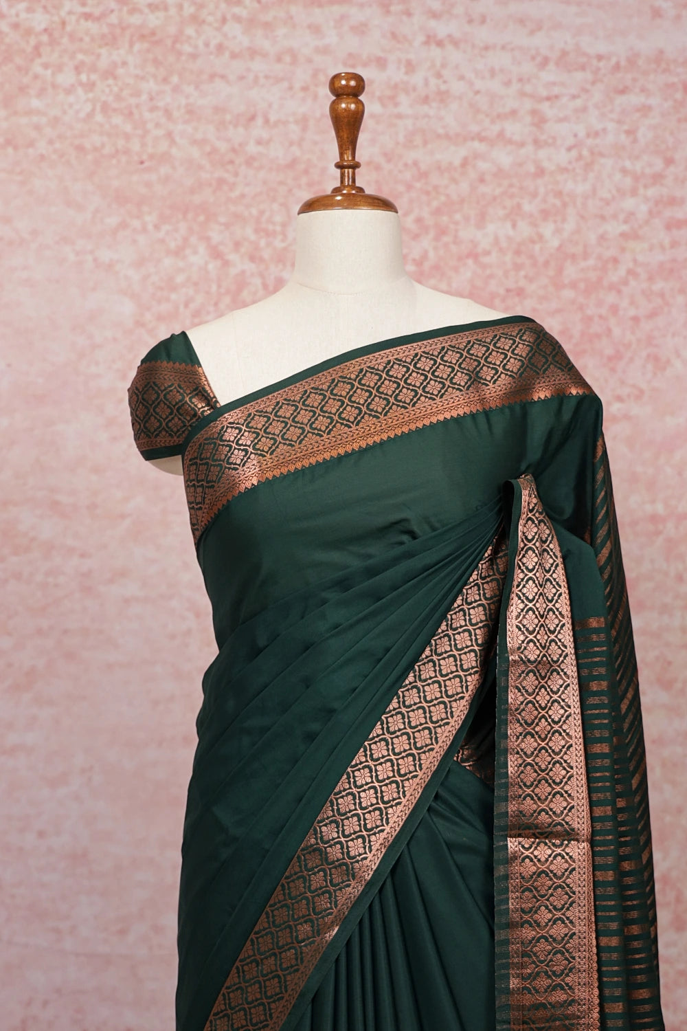 Dark Green Semi Banarasi Saree