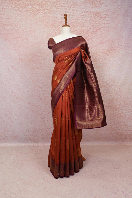 Burnt Orange Semi Silk Saree