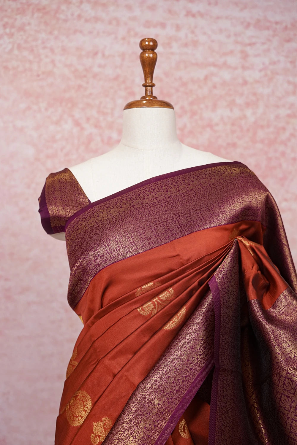 Burnt Orange Semi Silk Saree