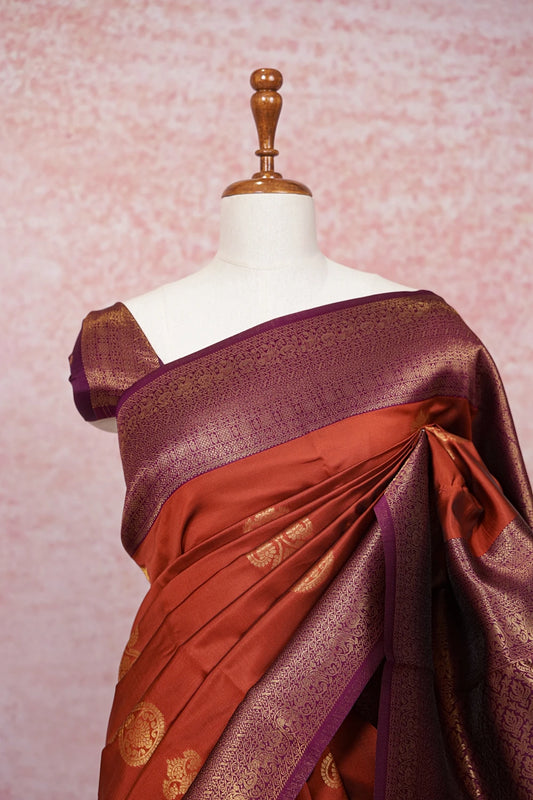 Burnt Orange Semi Silk Saree