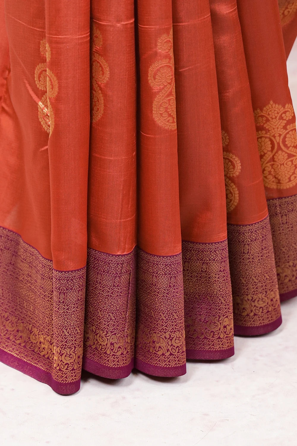 Burnt Orange Semi Silk Saree