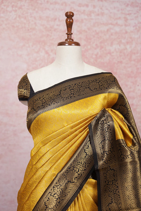 Mango Yellow Semi Banarasi Saree