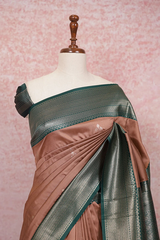 Antique Brass Color Semi Kancheepuram Silk Saree