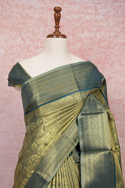 Peacock Blue Semi Tissue Saree