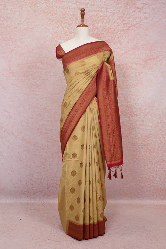 Golden Yellow Semi Banarasi Saree