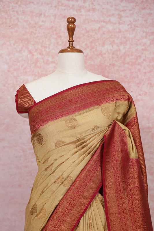 Golden Yellow Semi Banarasi Saree