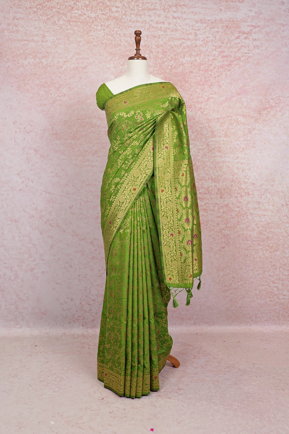 Parrot Green Semi Jute Saree