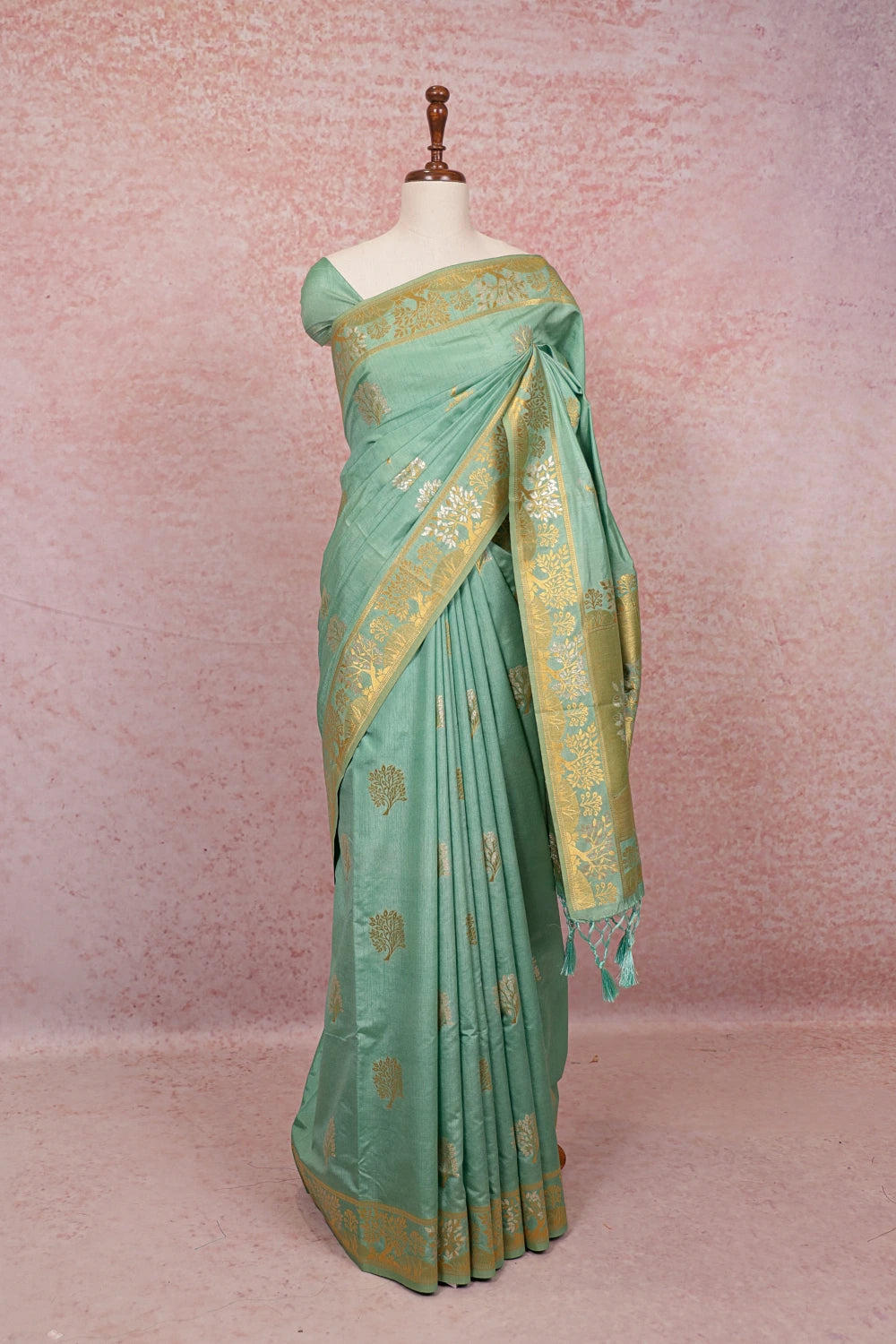 Pista Green Semi Tussar Saree