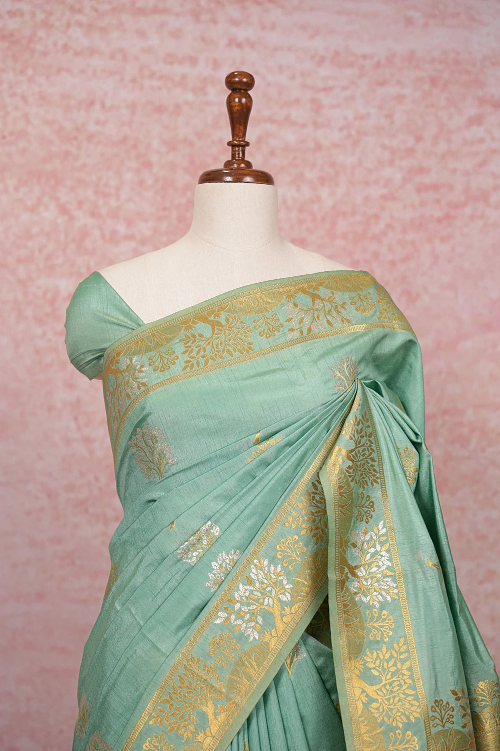 Pista Green Semi Tussar Saree