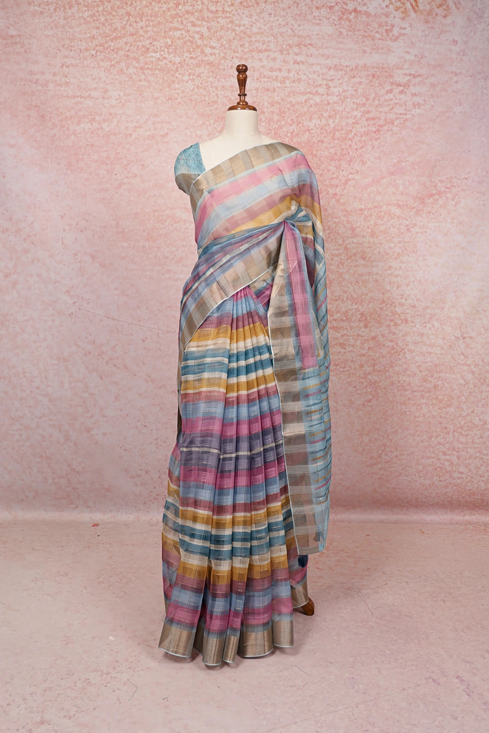 Multi Colors Semi Linen Saree
