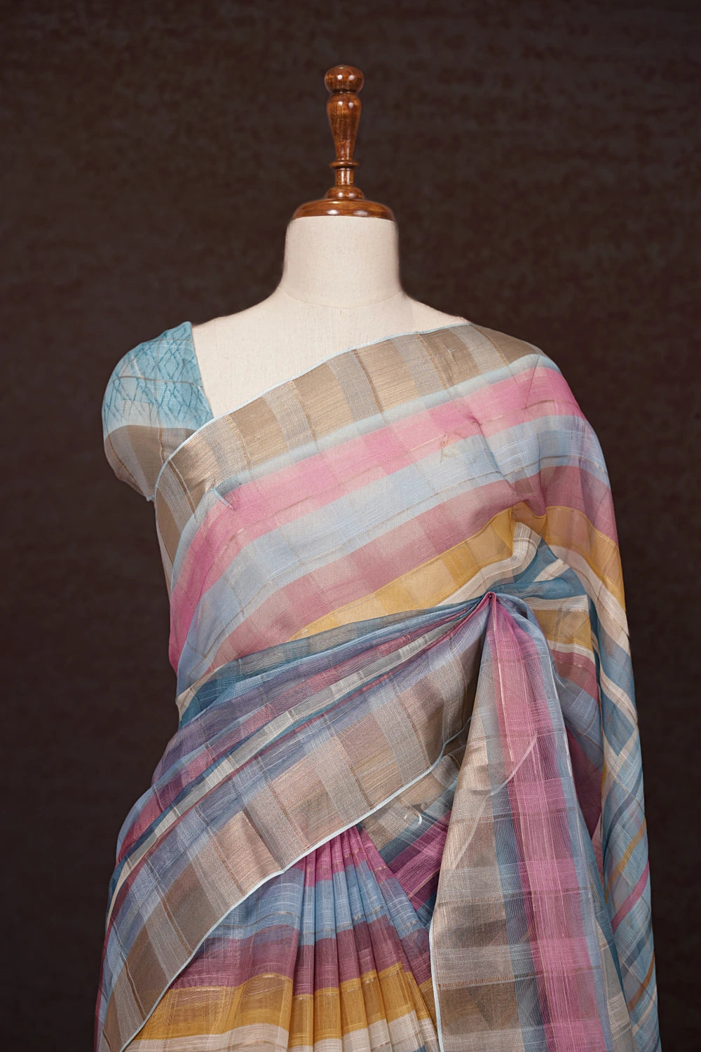 Multi Colors Semi Linen Saree