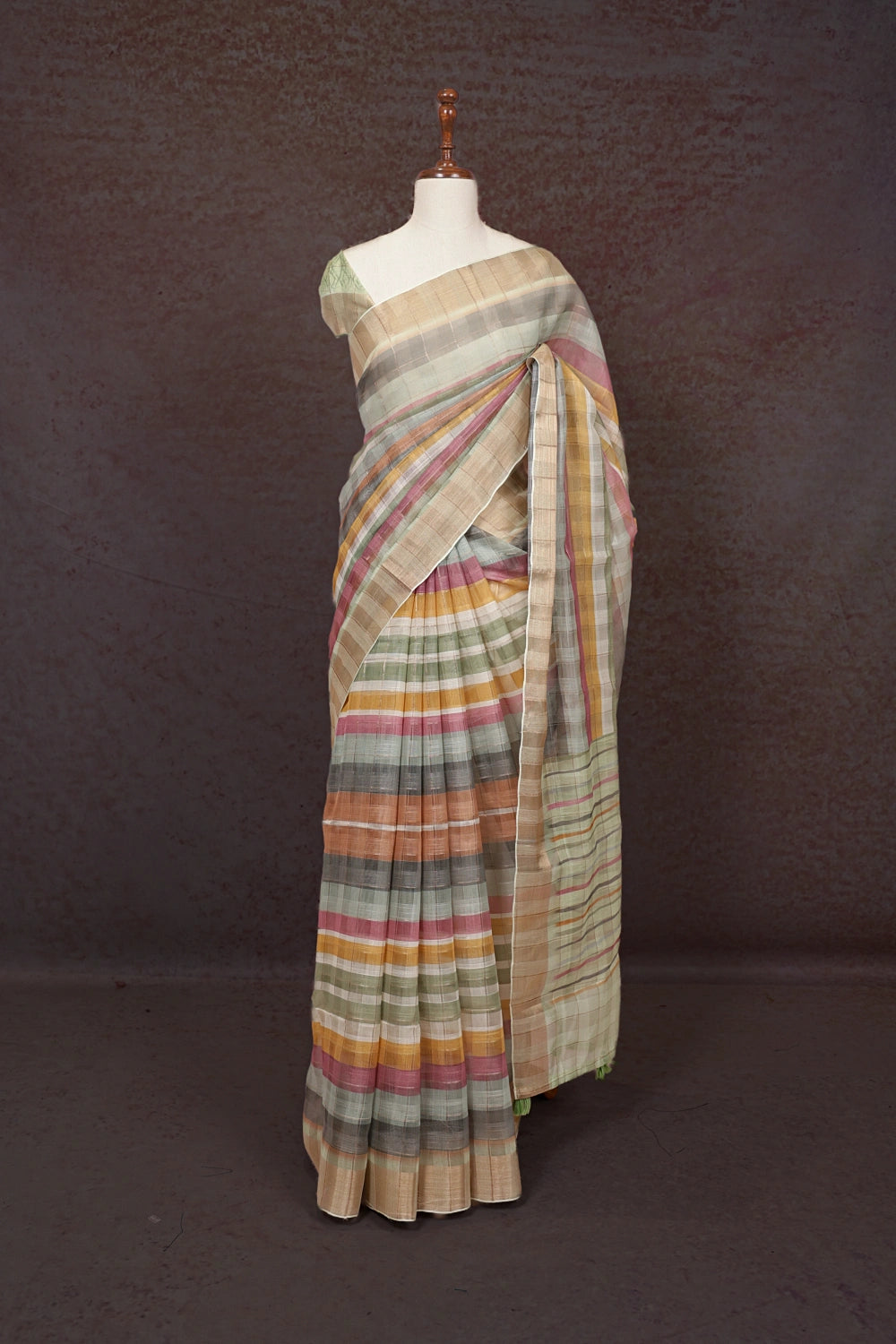 Multi Colors Semi linen Saree