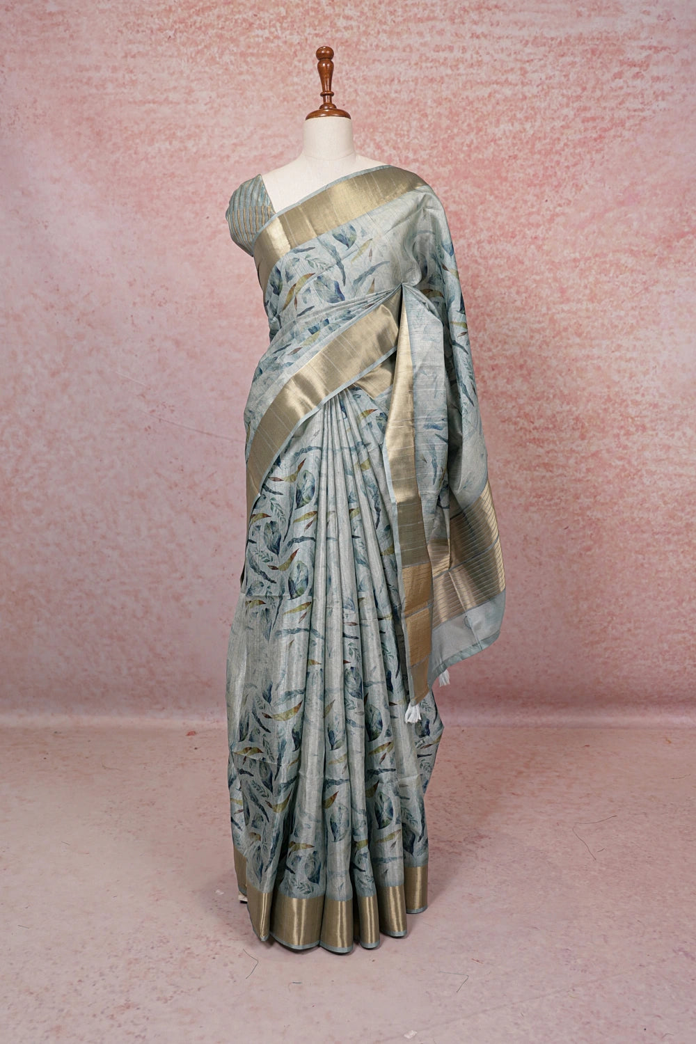 Pastel Blue Semi Tussar Saree