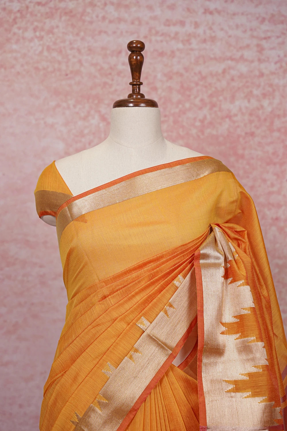 Mango Yellow Cotton Silk Saree