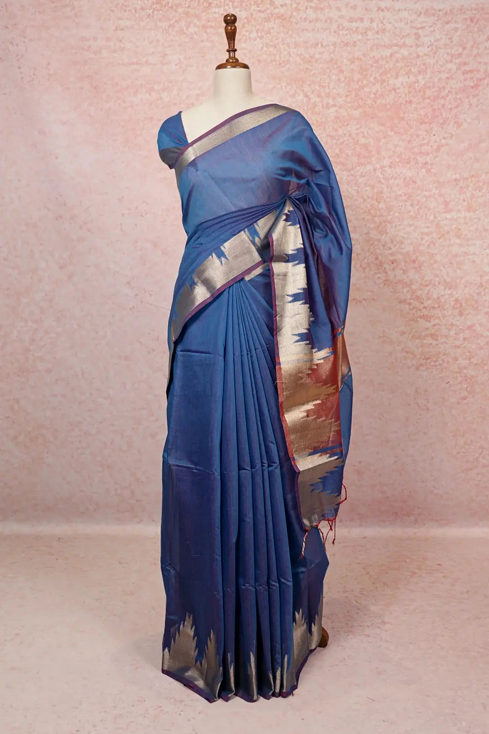 Peacock Blue Cotton Silk Saree