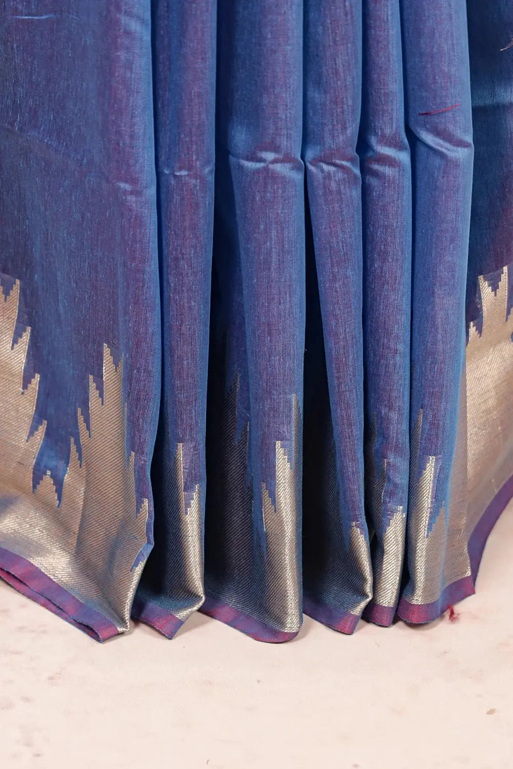 Peacock Blue Cotton Silk Saree