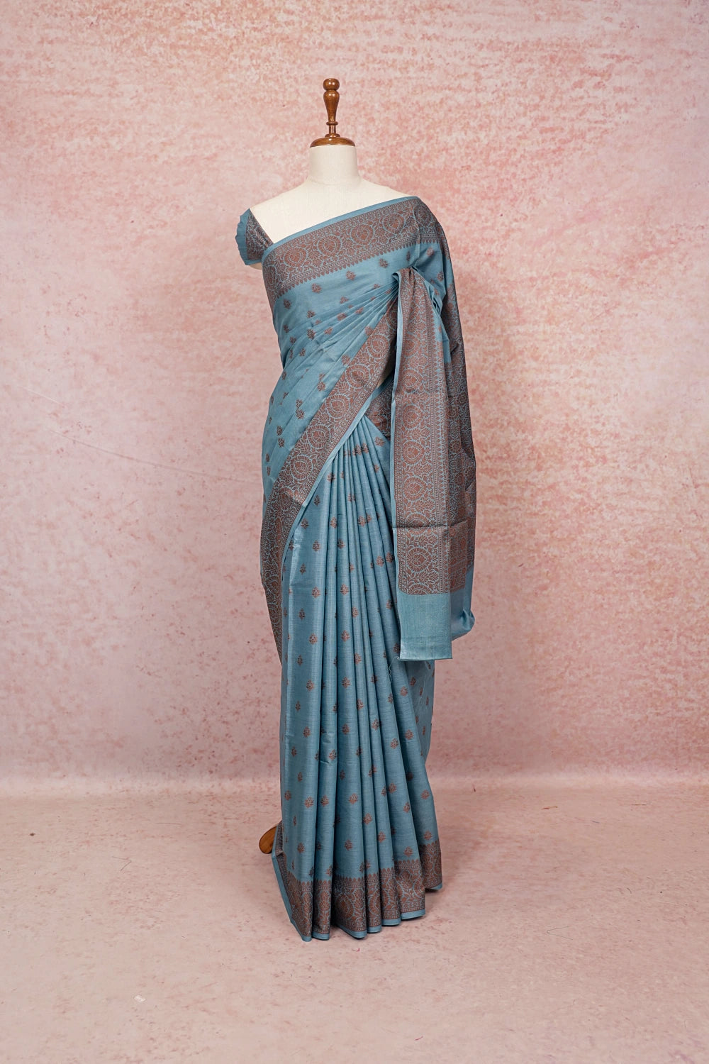 Sea Blue Tussar Silk Saree