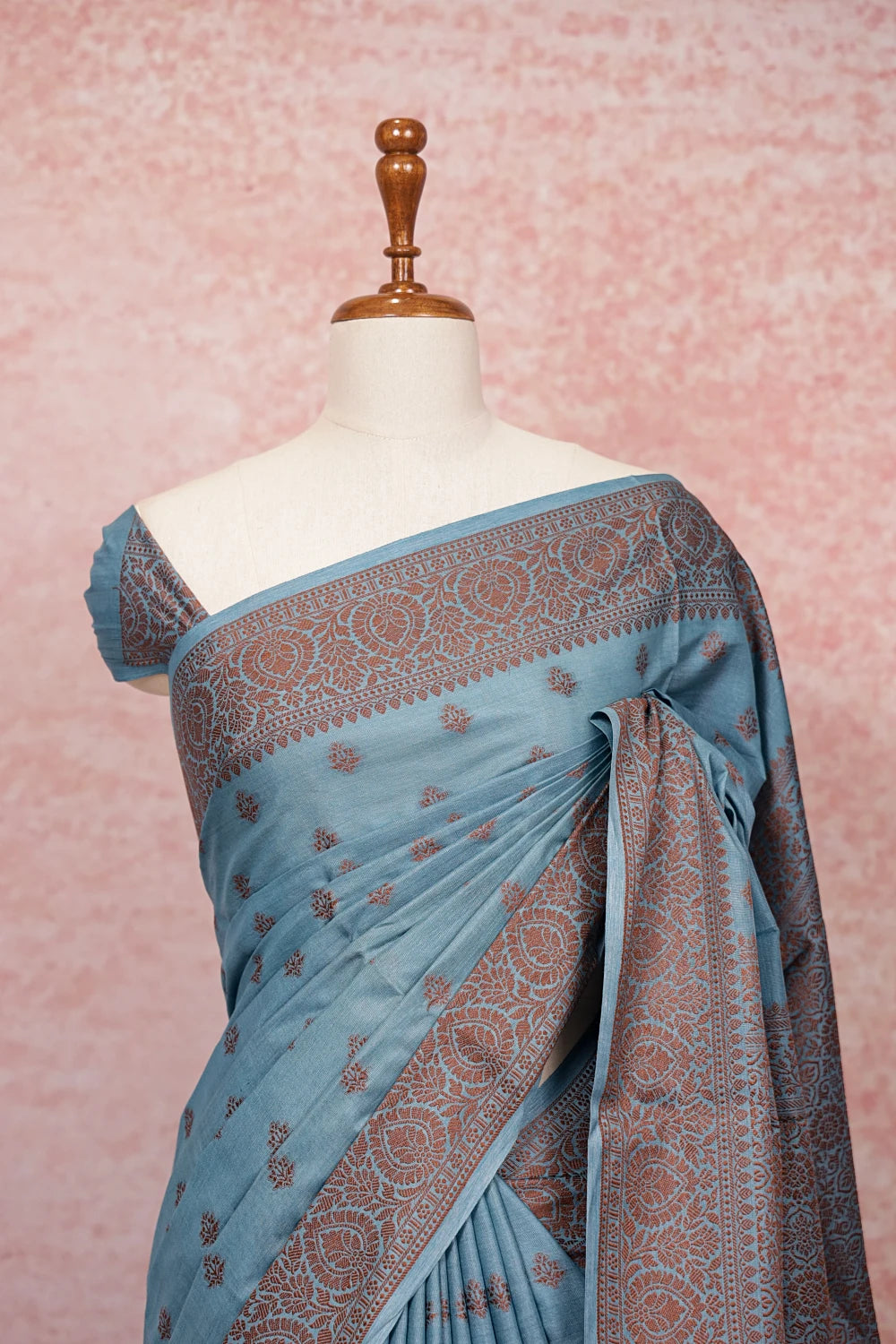 Sea Blue Tussar Silk Saree