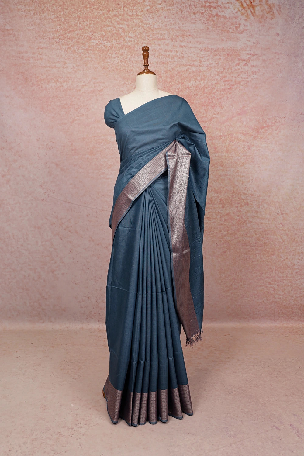 Blue Tussar Silk Saree