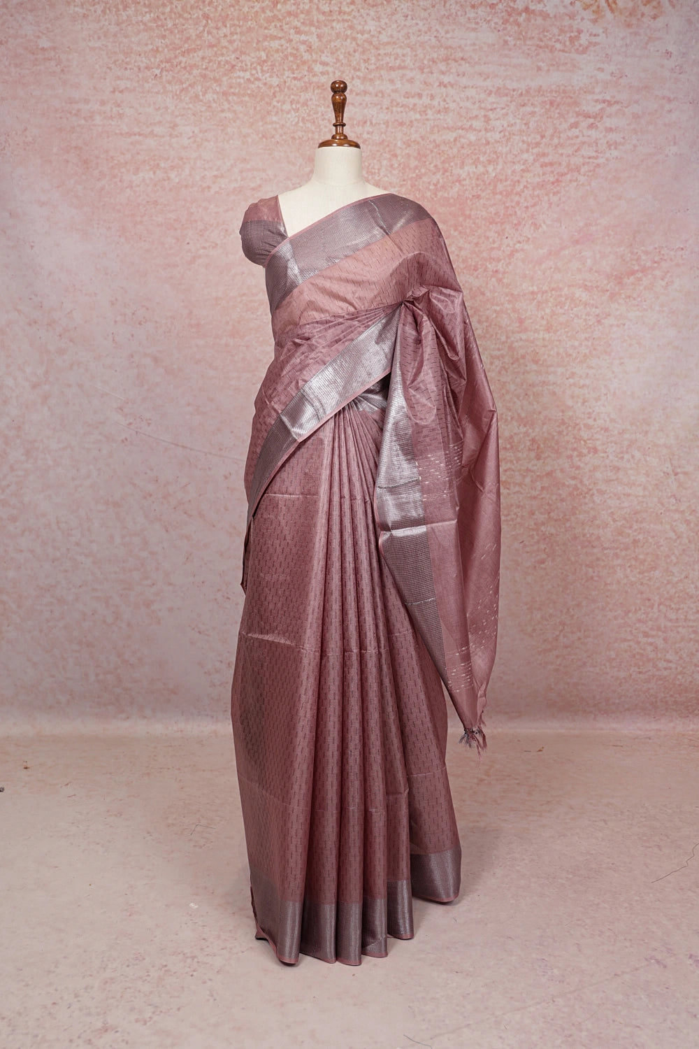 Onion Pink Tussar Silk Saree