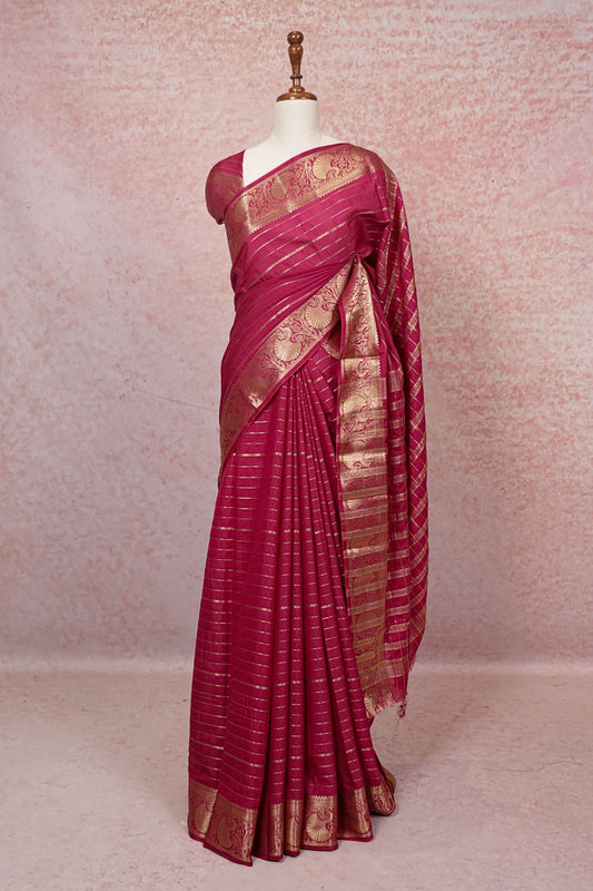 Wine Semi Banarasi Saree