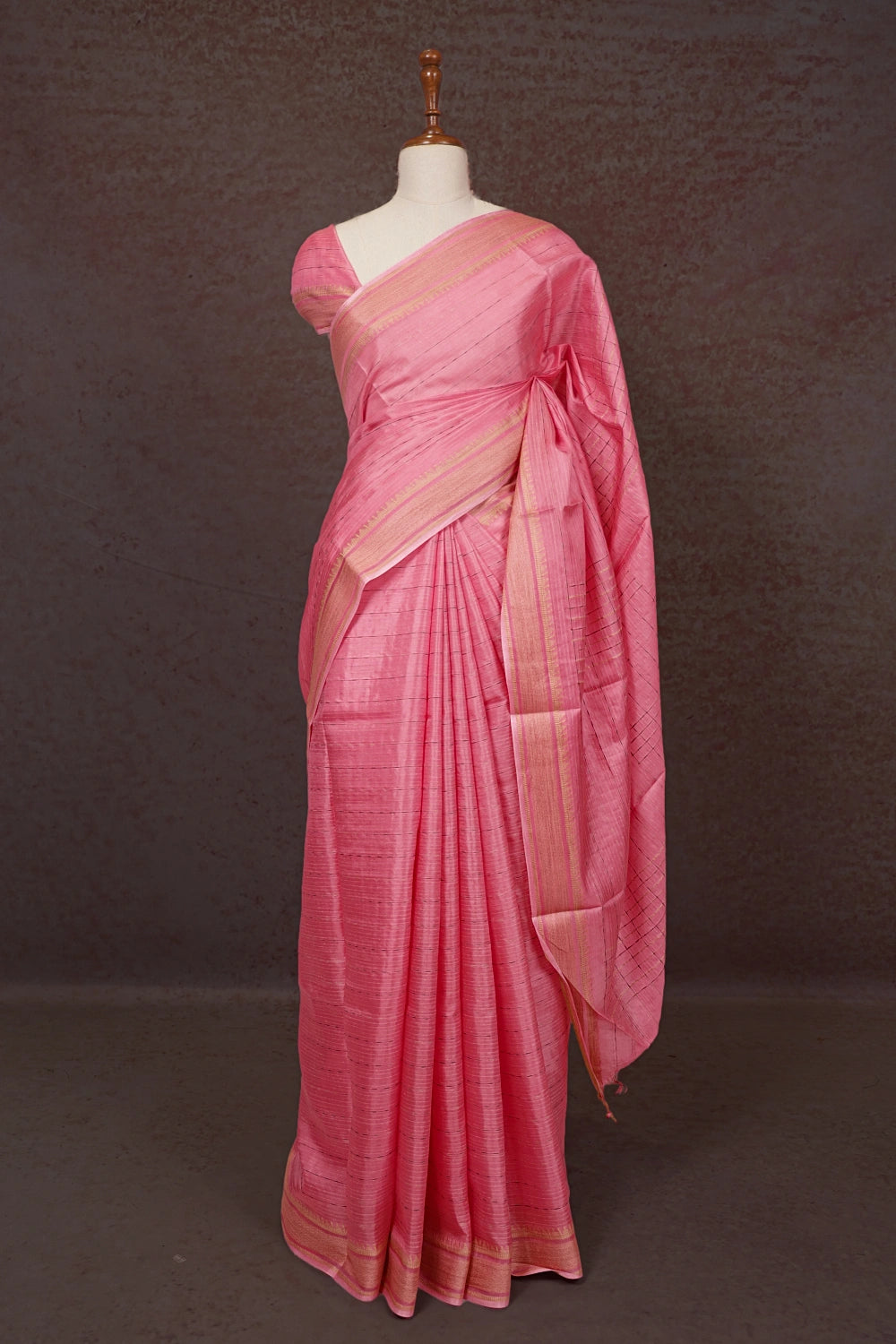 Pink Tussar Silk Saree