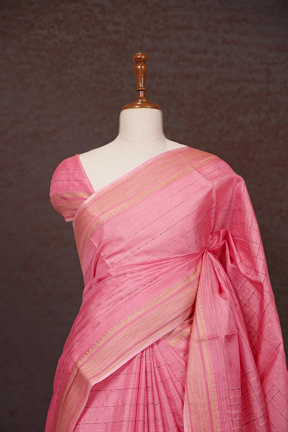 Pink Tussar Silk Saree