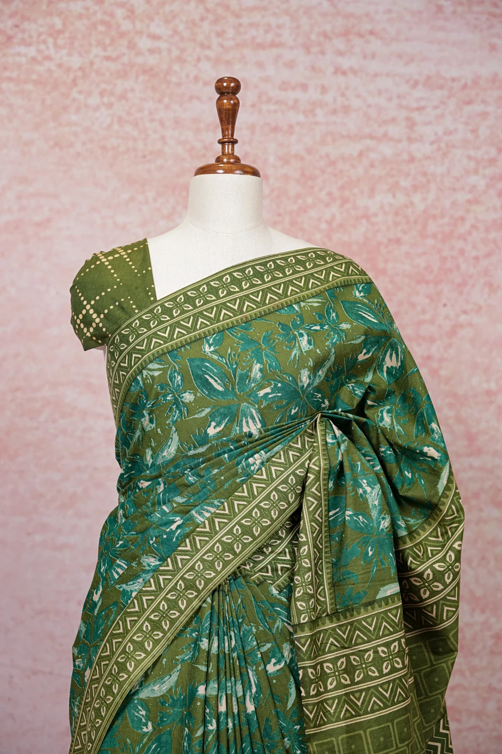 Moss Green Cotton Saree