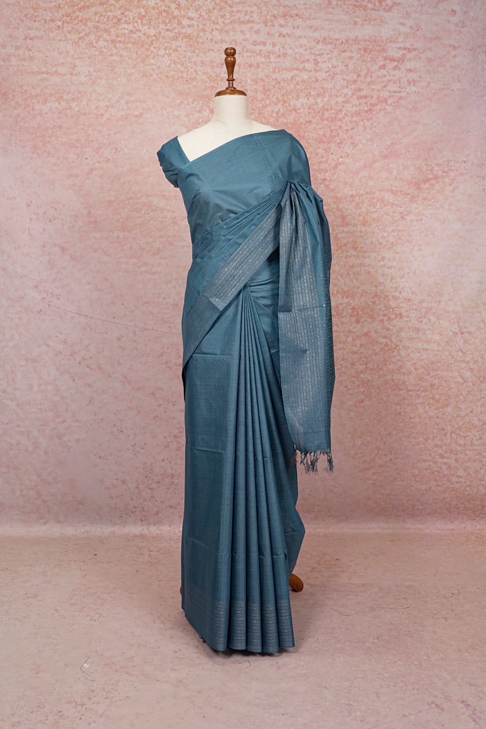 Ash Blue Semi Tussar Saree
