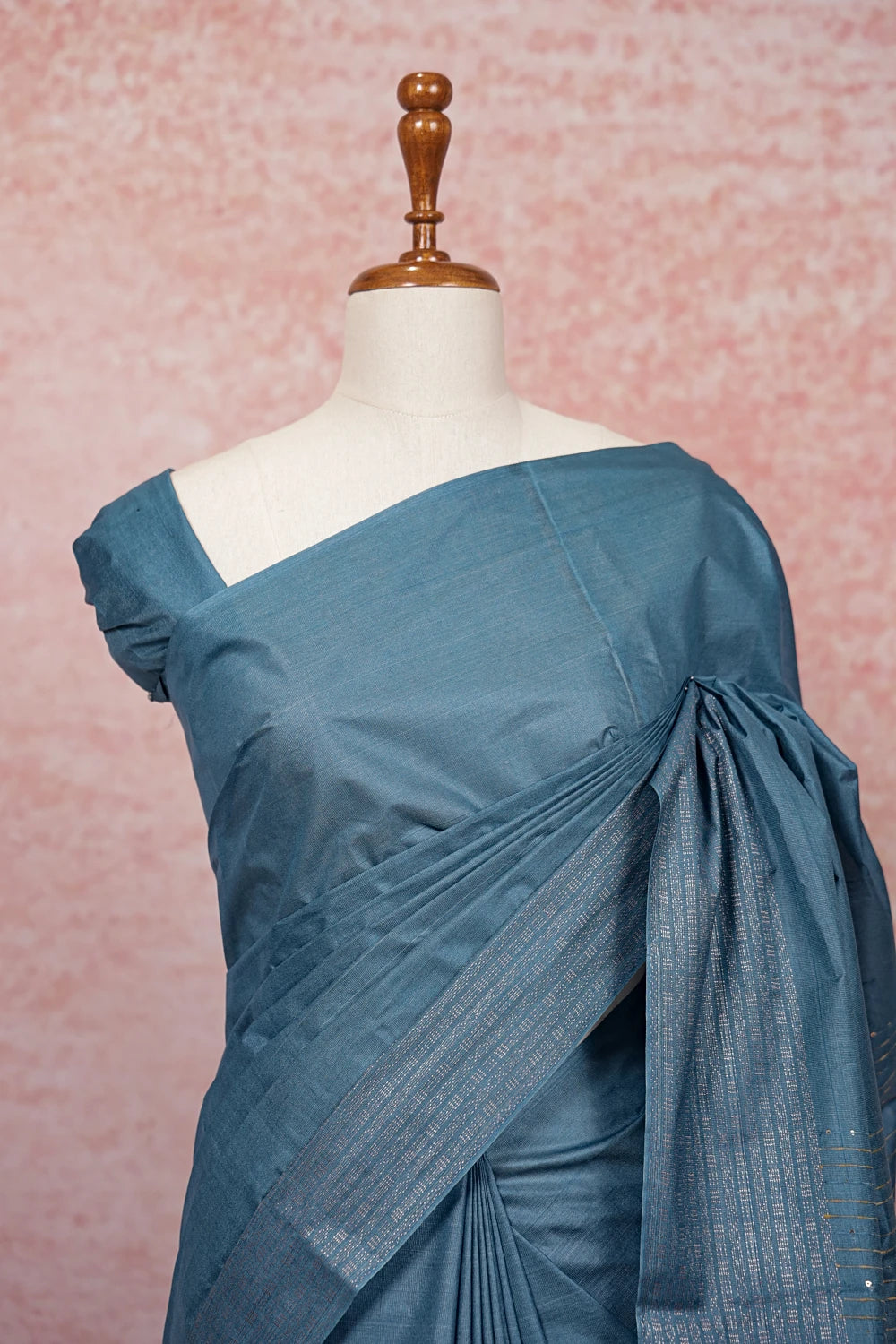 Ash Blue Semi Tussar Saree