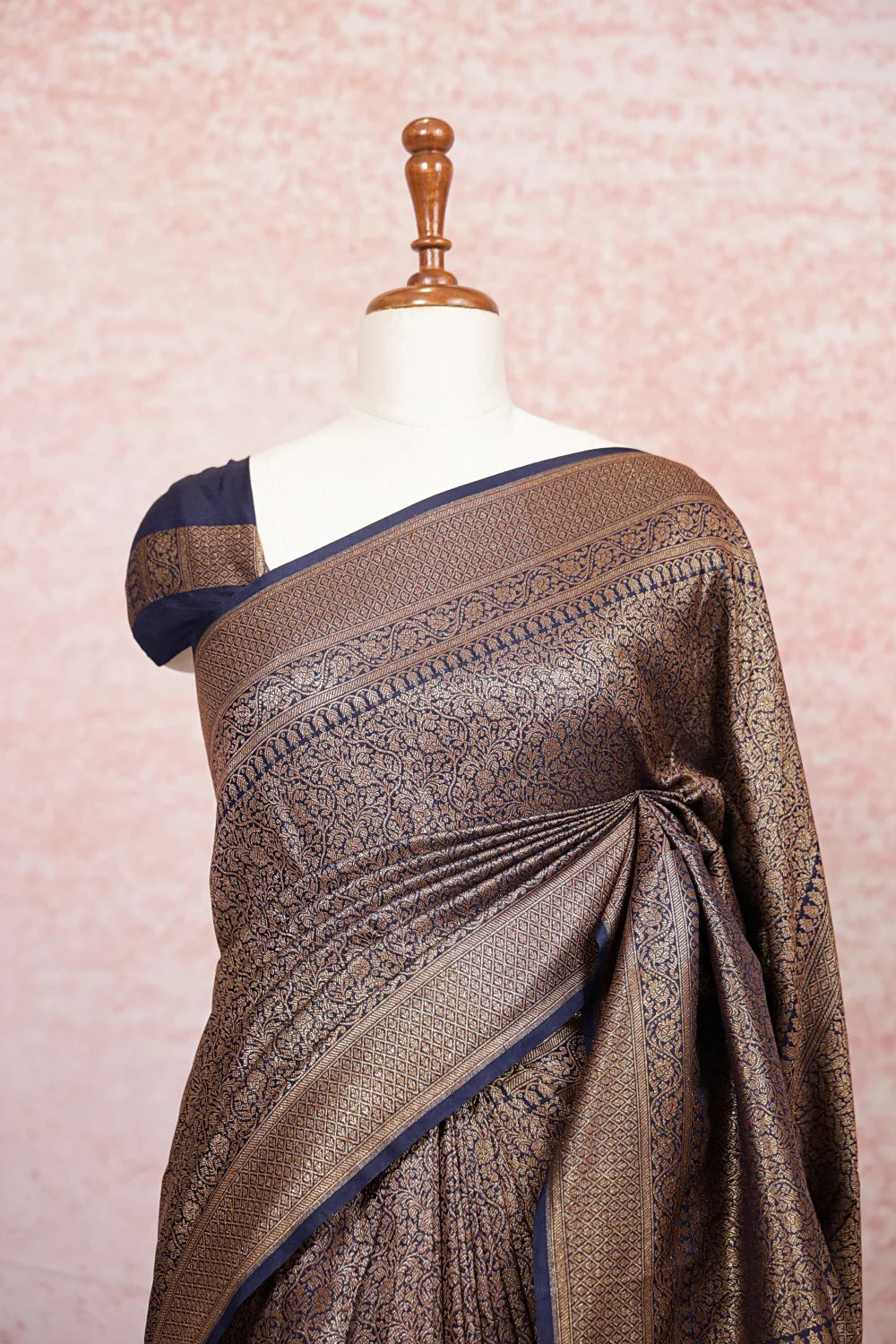 Navy Blue Semi Banarasi Saree
