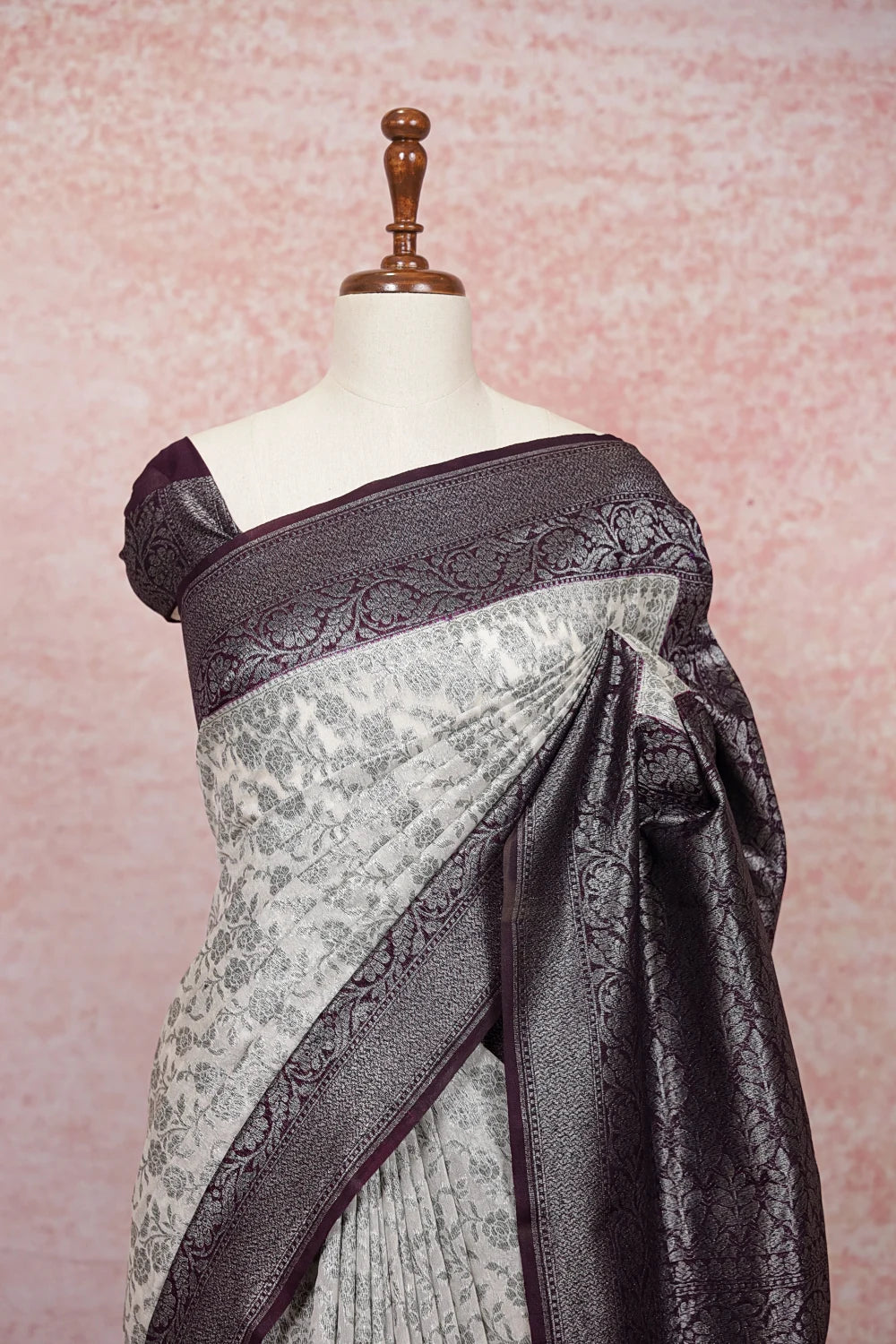 Grey Semi Banarasi Saree