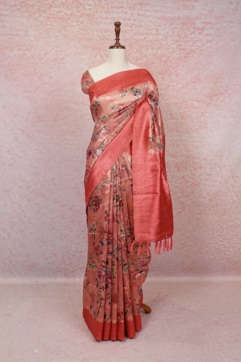 Peach Semi Tissue Saree