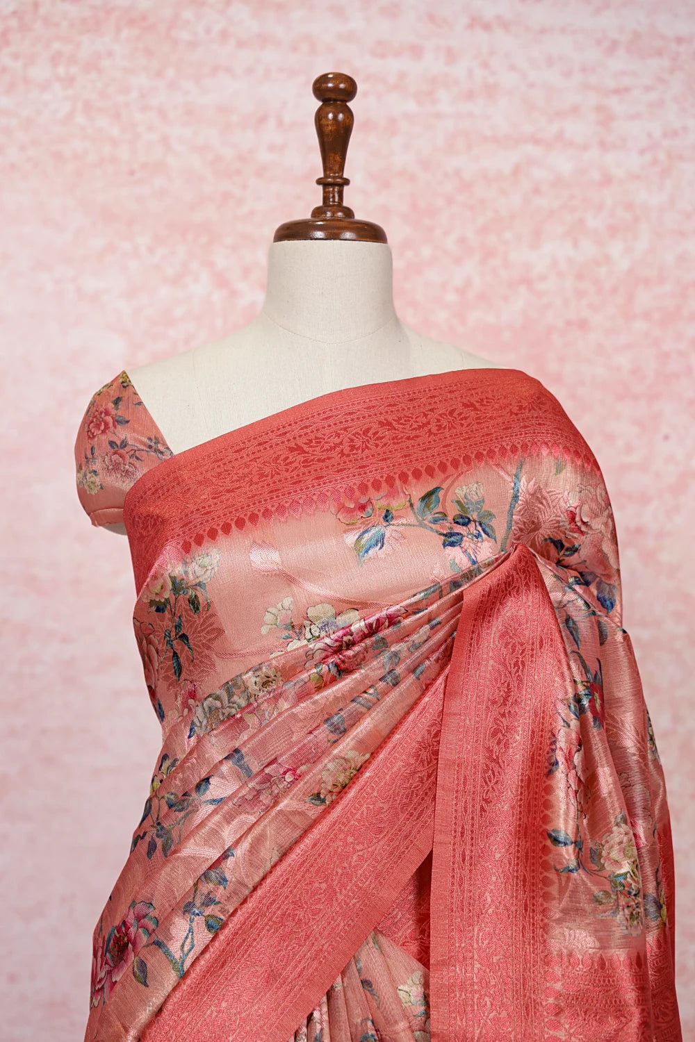 Peach Semi Tissue Saree