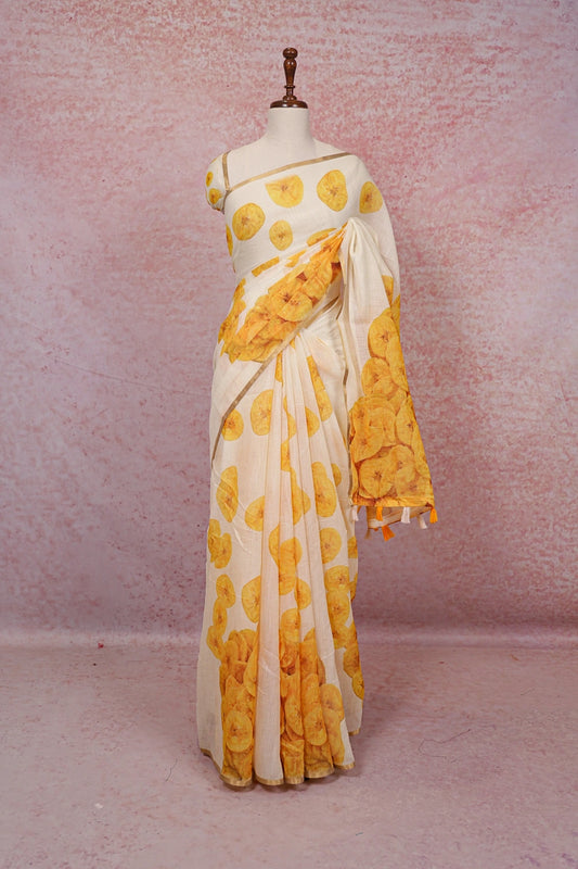 Off White Semi Linen Kerala Saree - Seematti