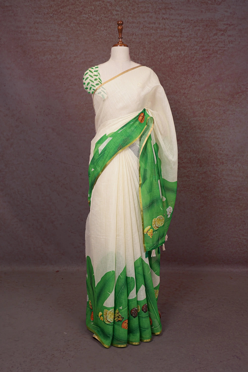 Off White Semi Linen Saree